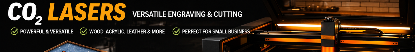 CO2 laser cutting intricate design on wood with engraved signs, acrylic displays, and custom products in a professional workshop