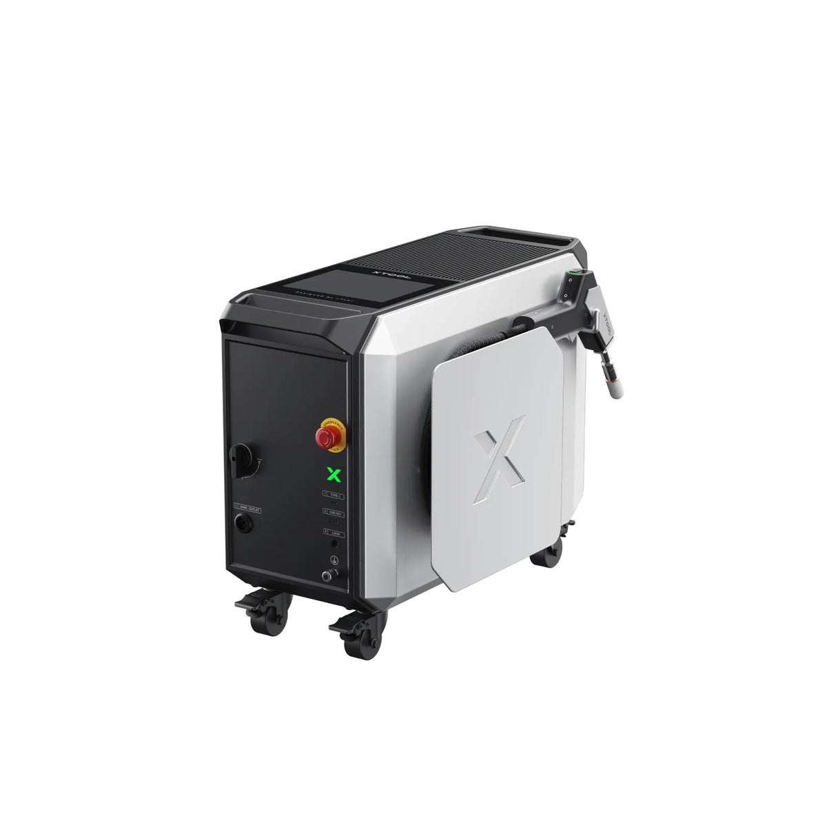 Black and silver industrial machine on a white background