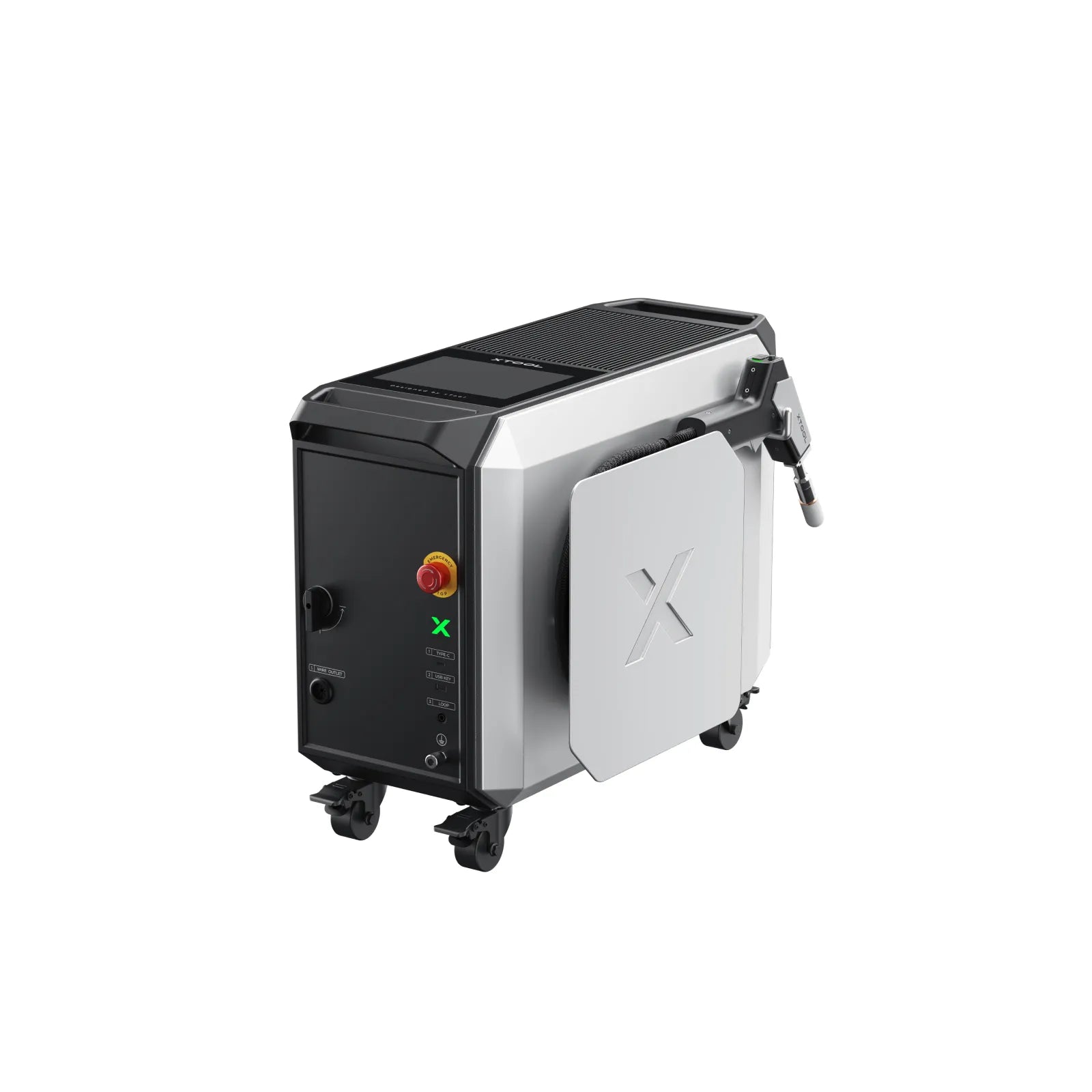 Black and silver industrial machine on a white background