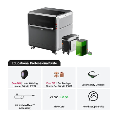3D printer with educational professional suite components on a white background