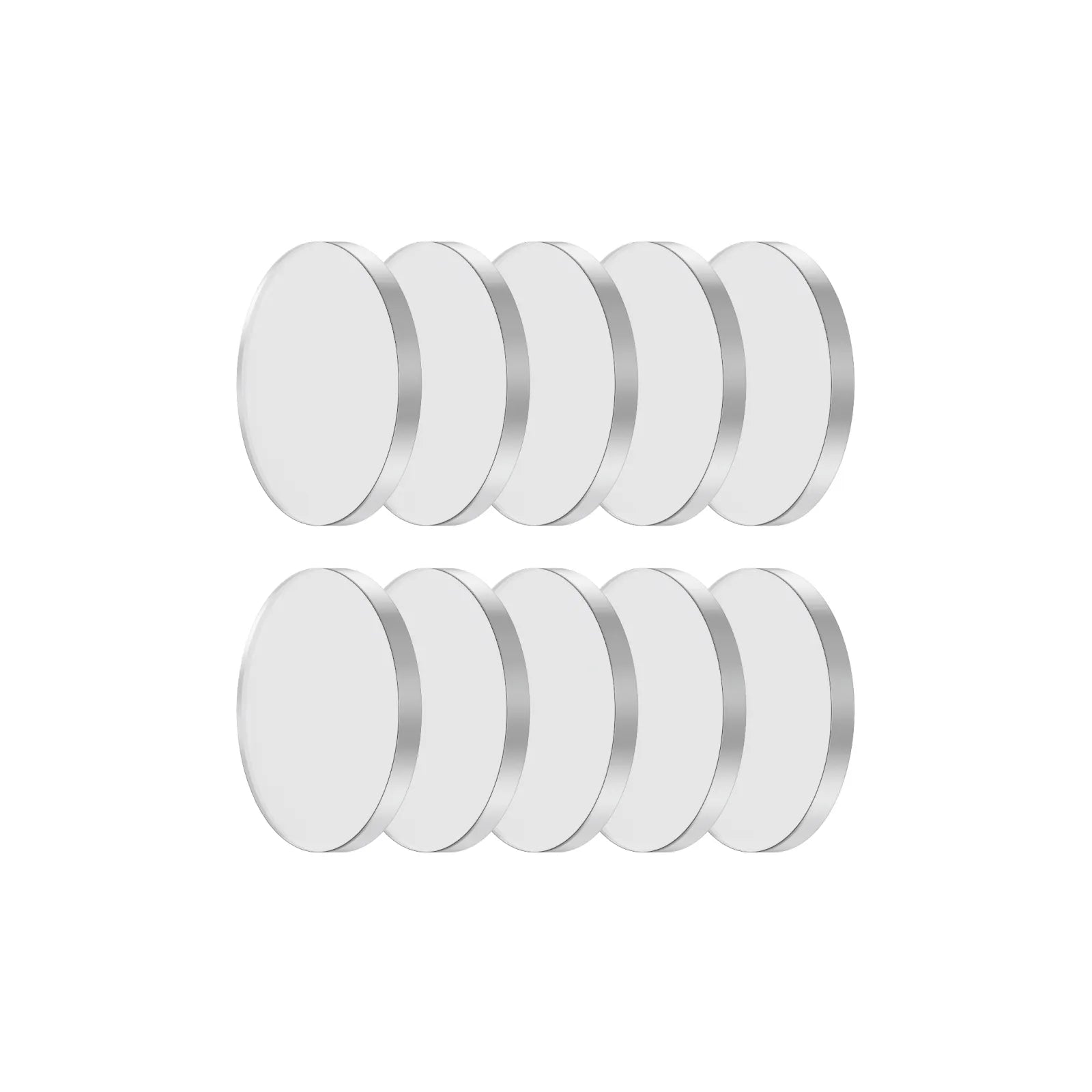 Eight round glass lens arranged in two rows of four on a plain white background.