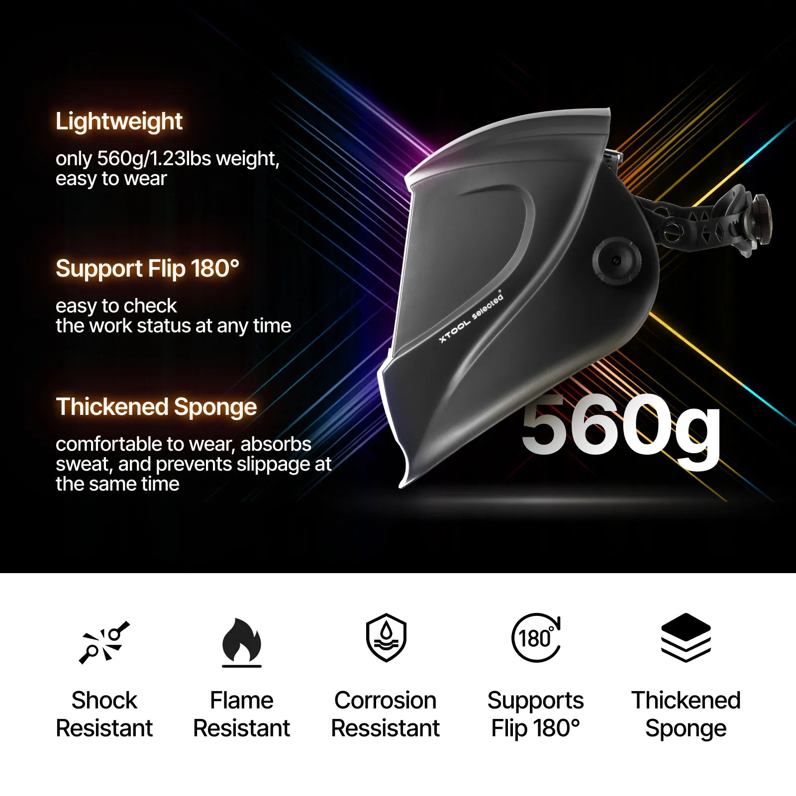 Helmet with features highlighted on a dark background