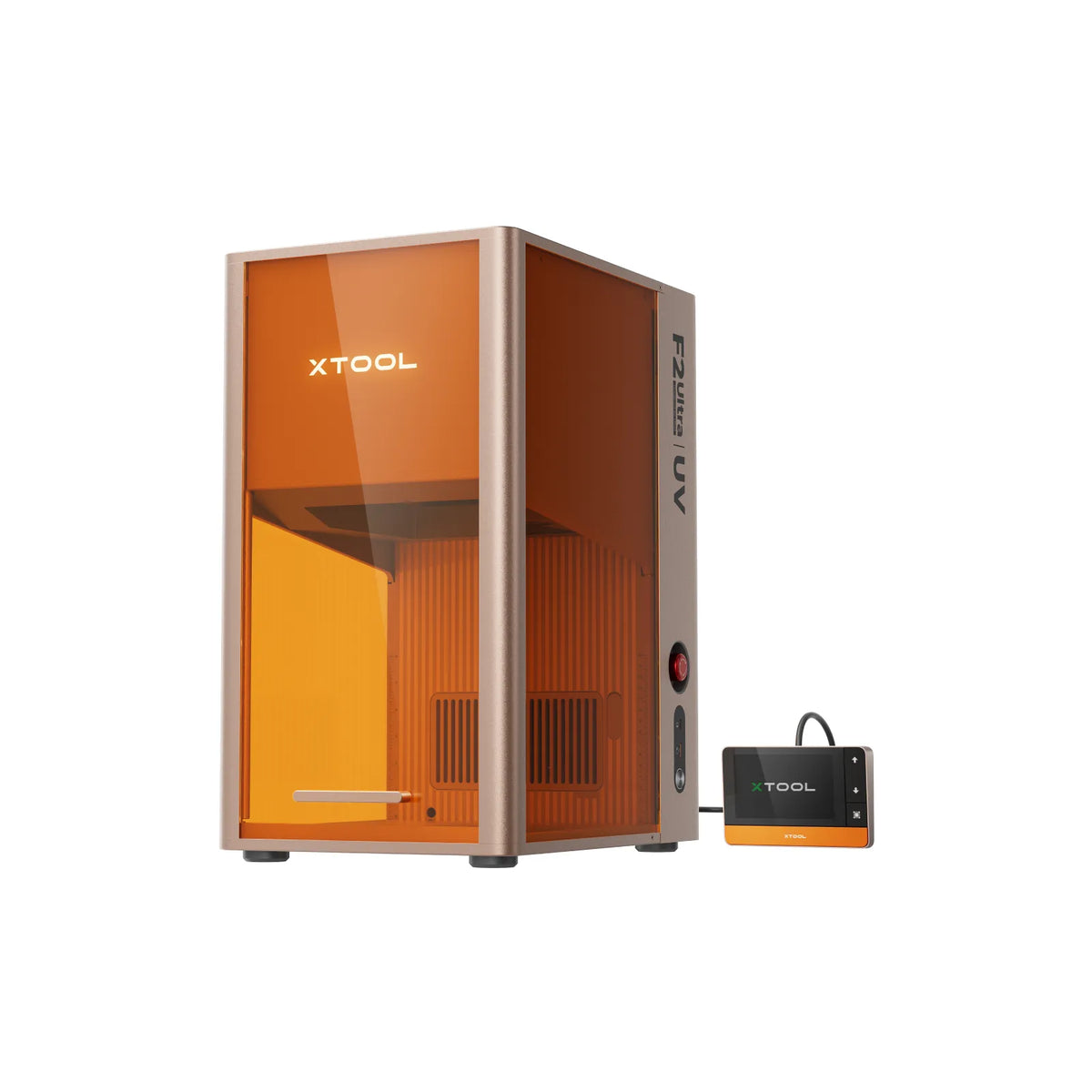 The orange xTool Ultra UV Laser with start button